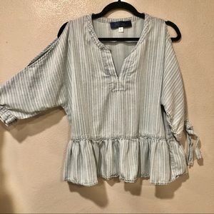 Denim Blue/ White Striped Peplum Blouse